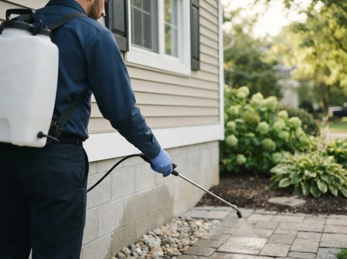 Pest control technician inspecting a home in North Providence, RI